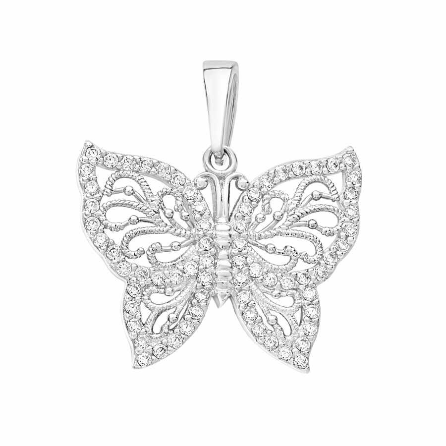 Pendentif Papillon en or blanc 10 kt avec zircons