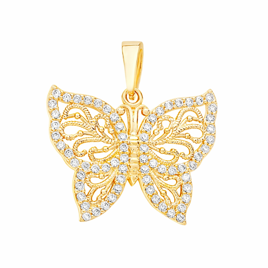 Pendentif Papillon en or jaune 10 kt avec zircons