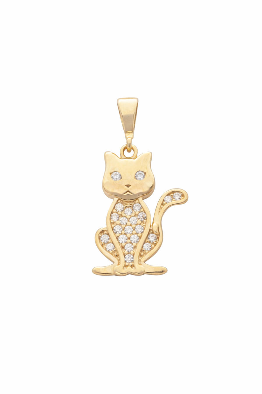 Pendentif Chat en or jaune 10 kt avec zircons