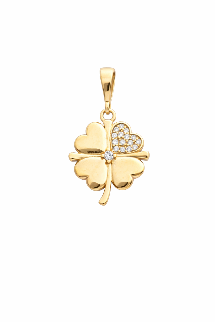 Pendentif Trèfle en or jaune 10 kt avec zircons
