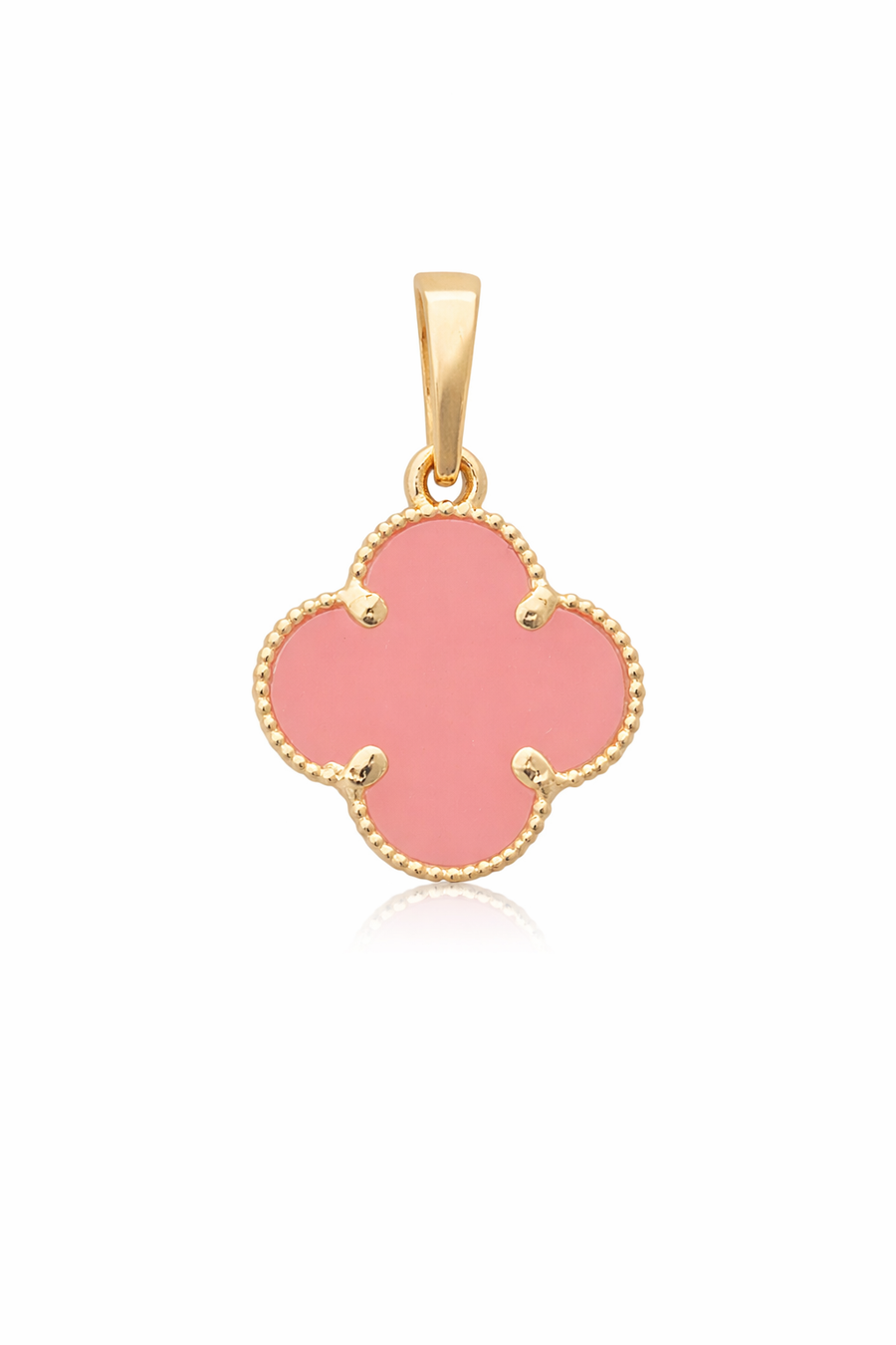 Pendentif Trèfle quartz rose en or jaune 10 kt