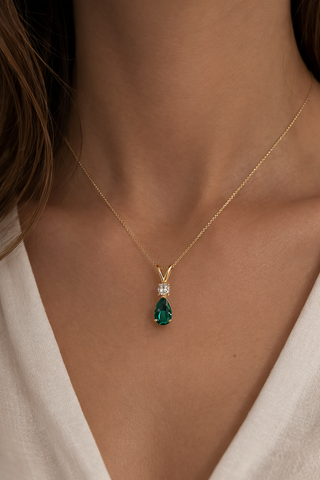 Pendentif Émeraude en or jaune 14 kt avec diamants, vue 3