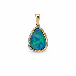 Pendentif Opale en or jaune 14 kt avec diamants