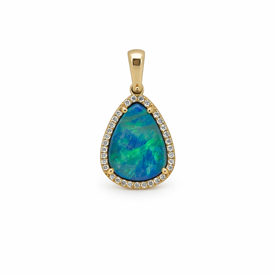 Pendentif Opale en or jaune 14 kt avec diamants