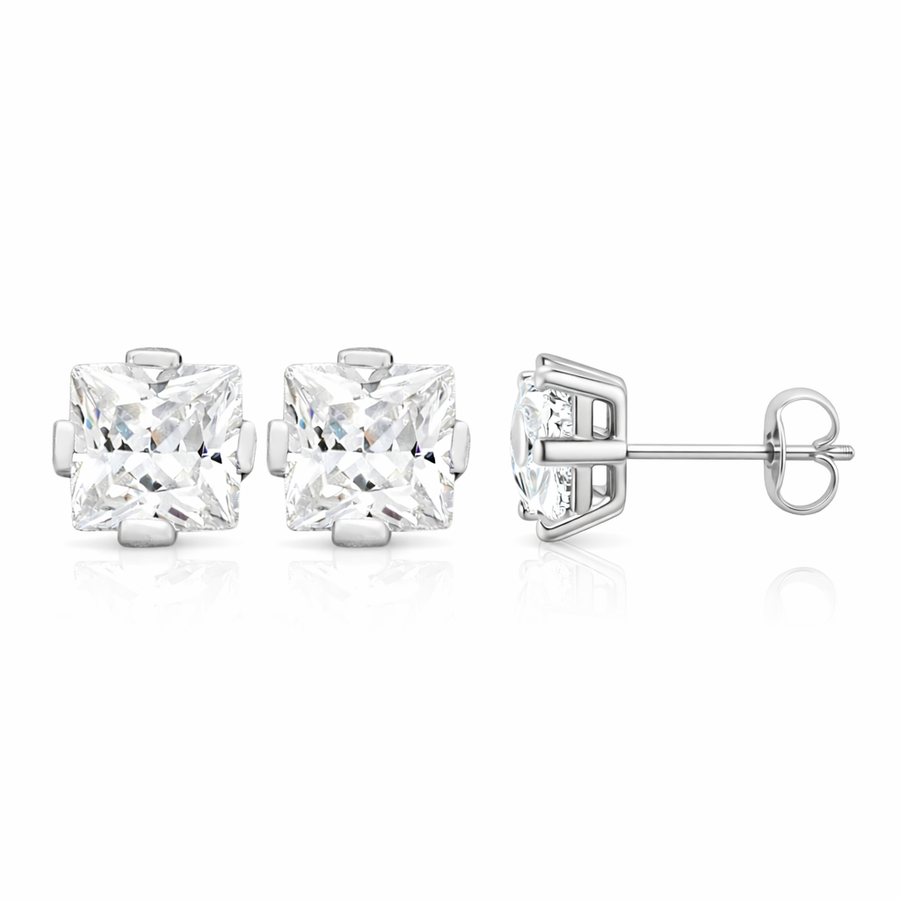 Boucles d'oreilles Clous en or blanc 10 kt avec zircons
