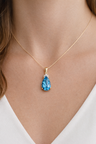 Pendentif Topaz Bleu en Or 14 kt 2 tons avec diamants, vue 3