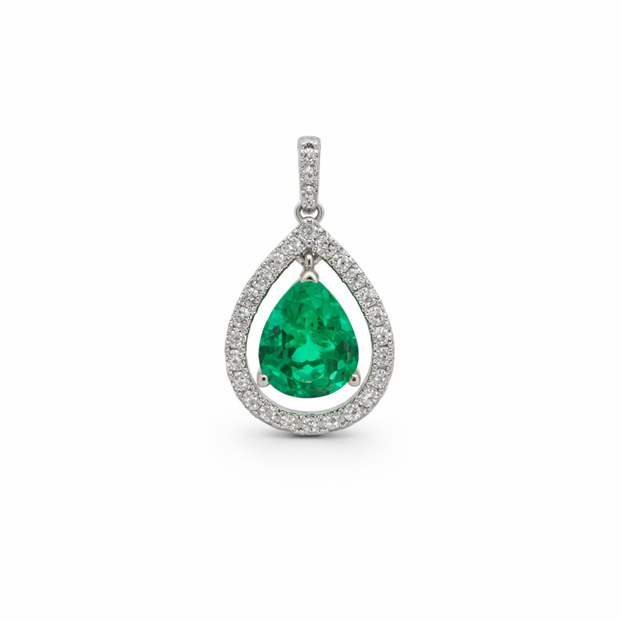 Pendentif Émeraude en or blanc 18 kt avec diamants