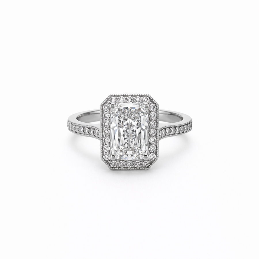 Bague de Fiançailles Or blanc 14 kt avec diamants