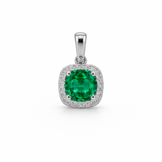Pendentif Émeraude en or blanc 14 kt avec diamants