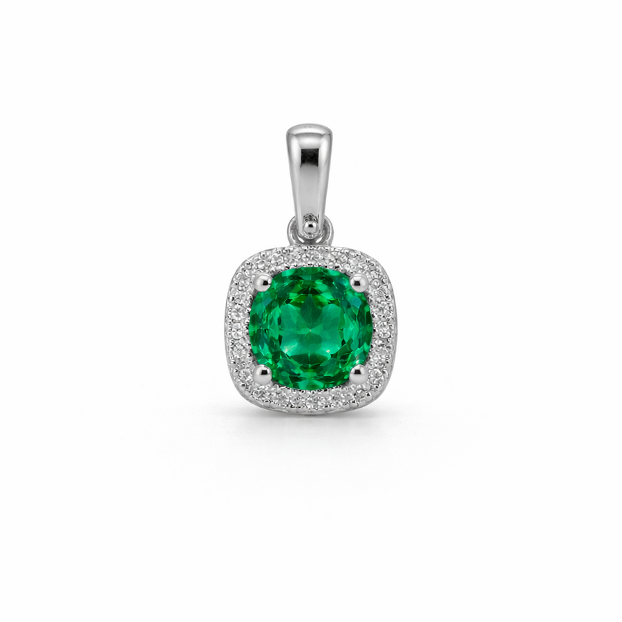 Pendentif Émeraude en or blanc 14 kt avec diamants