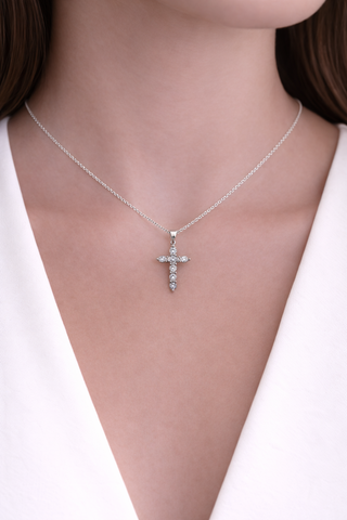 Pendentif Croix en or blanc 14 kt avec diamants, vue 3