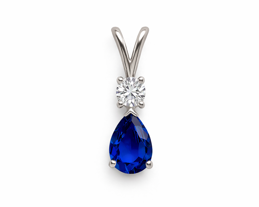 Pendentif Saphir en or blanc 14 kt avec diamants