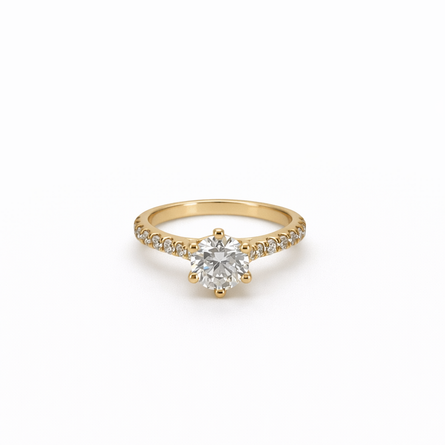 Bague de Fiançailles Or jaune 14 kt avec diamants