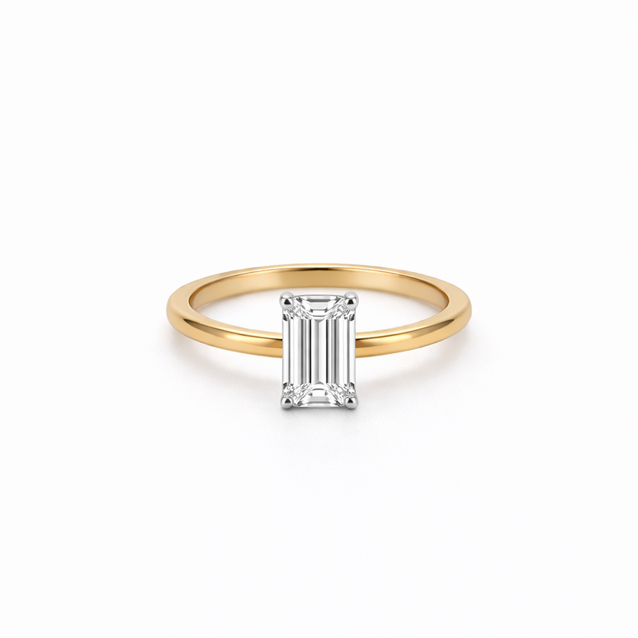 Bague de Fiançailles Diamant Radiant Or 14 kt 2 tons