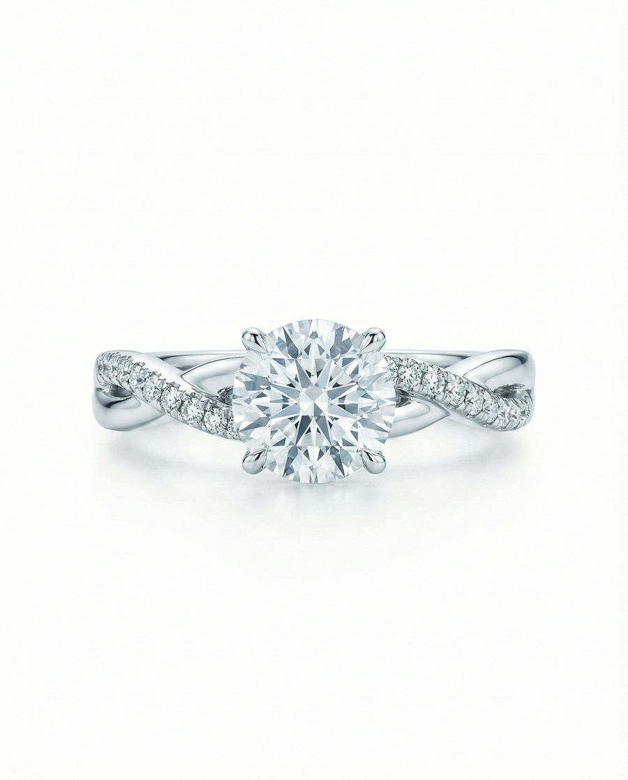 Bague de fiançailles semi-croisée 1,01 ct, or blanc 18 kt