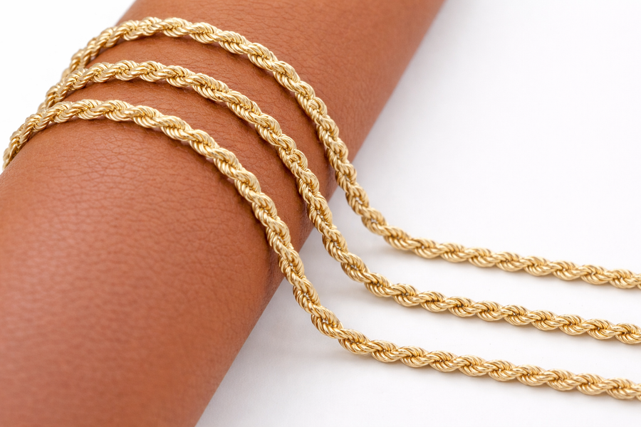 Chaîne Hollow Rope or jaune 10 kt Largeur 4,30 mm