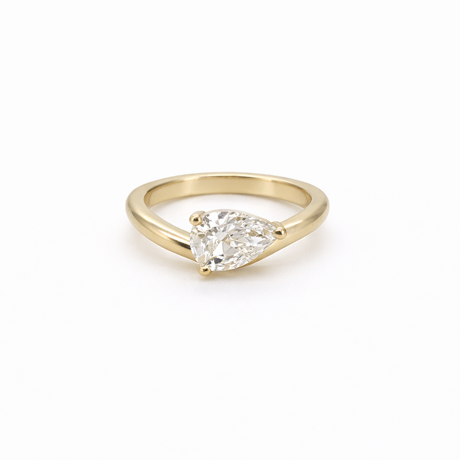 Bague de Fiançailles Diamant Poire Or jaune 14K