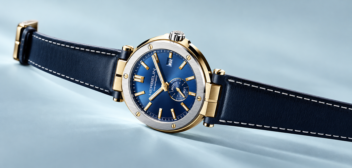 Montre Herbelin à cadran bleu et bracelet en cuir marine